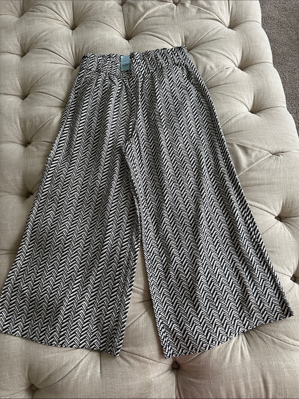 LOFT Black & White Wide-Leg Chevron Palazzo Pants
